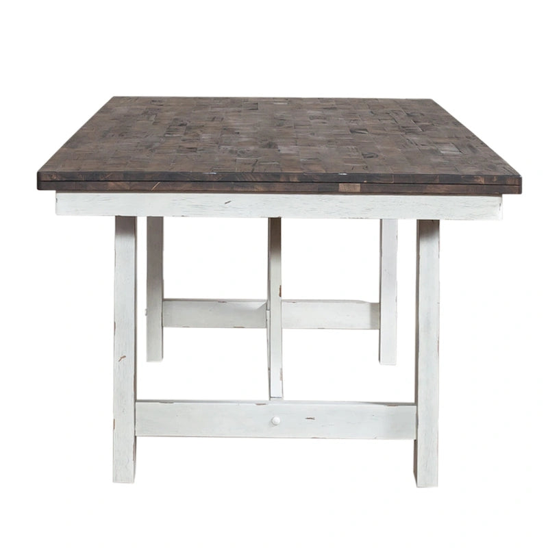 Set da tavolo con cavalletto da 7 pezzi in legno bianco bicolore da fattoria