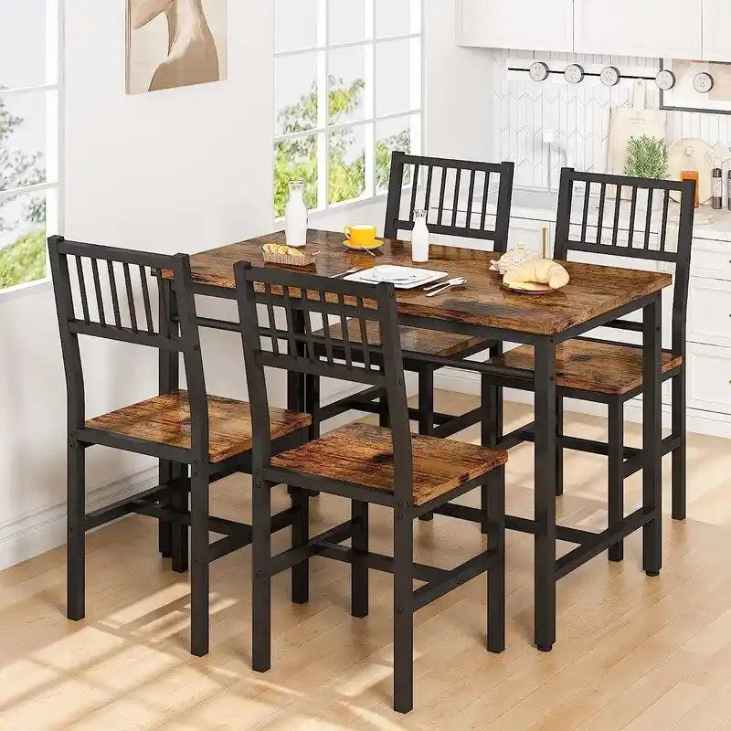 Set da pranzo moderno industriale da 5 pezzi, set da tavolo e sedie rettangolari, dinette, set da pranzo salvaspazio