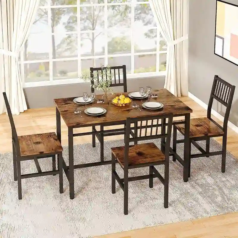 Set da pranzo moderno industriale da 5 pezzi, set da tavolo e sedie rettangolari, dinette, set da pranzo salvaspazio