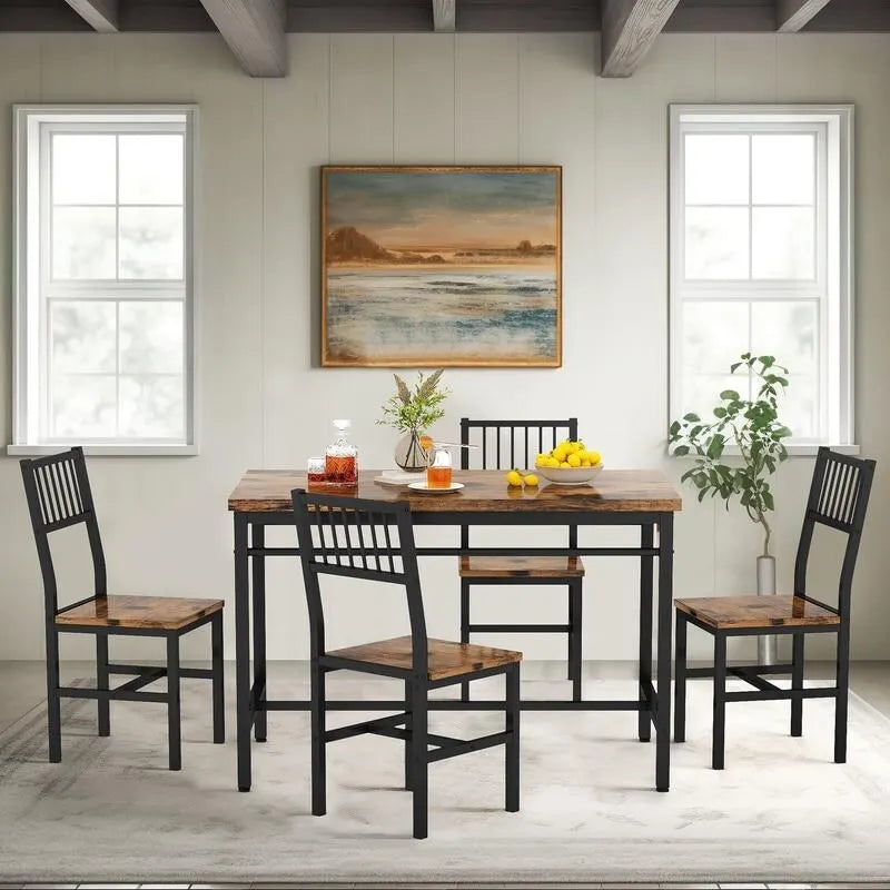 Set da pranzo moderno industriale da 5 pezzi, set da tavolo e sedie rettangolari, dinette, set da pranzo salvaspazio