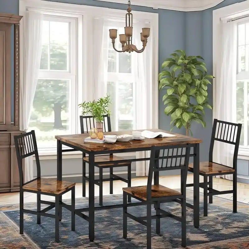 Set da pranzo moderno industriale da 5 pezzi, set da tavolo e sedie rettangolari, dinette, set da pranzo salvaspazio