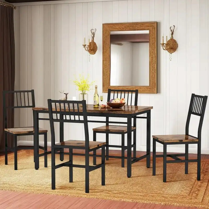 Set da pranzo moderno industriale da 5 pezzi, set da tavolo e sedie rettangolari, dinette, set da pranzo salvaspazio