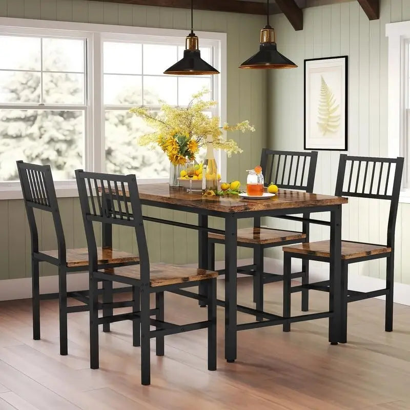 Set da pranzo moderno industriale da 5 pezzi, set da tavolo e sedie rettangolari, dinette, set da pranzo salvaspazio