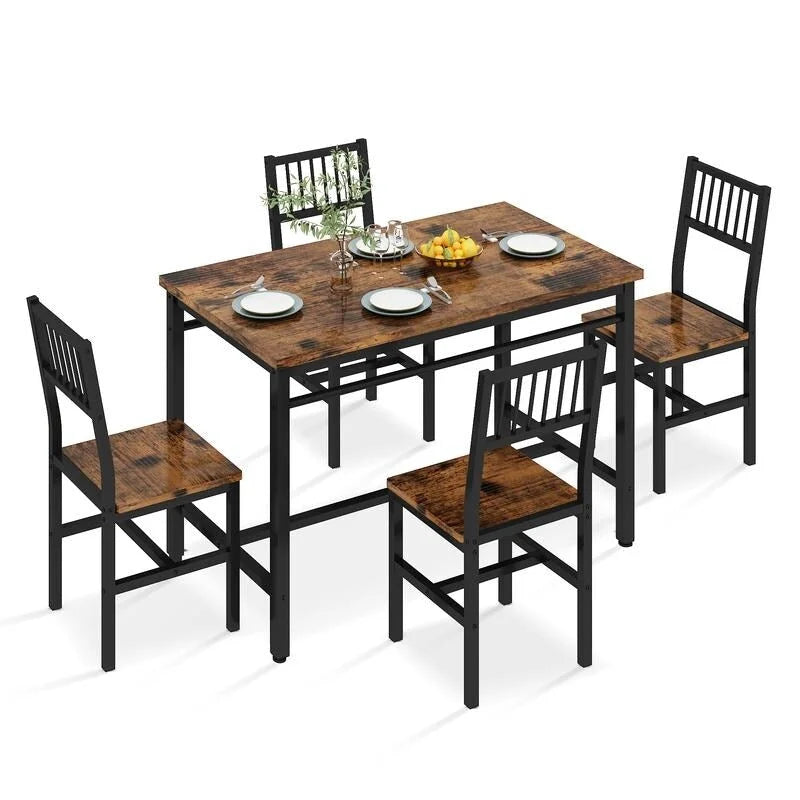 Set da pranzo moderno industriale da 5 pezzi, set da tavolo e sedie rettangolari, dinette, set da pranzo salvaspazio