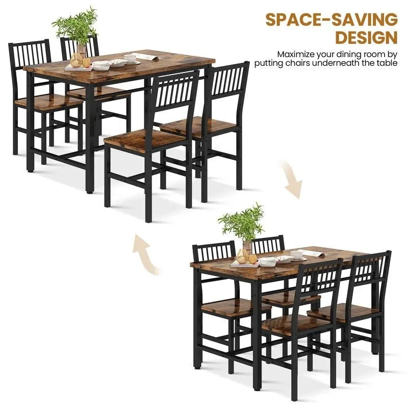 Set da pranzo moderno industriale da 5 pezzi, set da tavolo e sedie rettangolari, dinette, set da pranzo salvaspazio