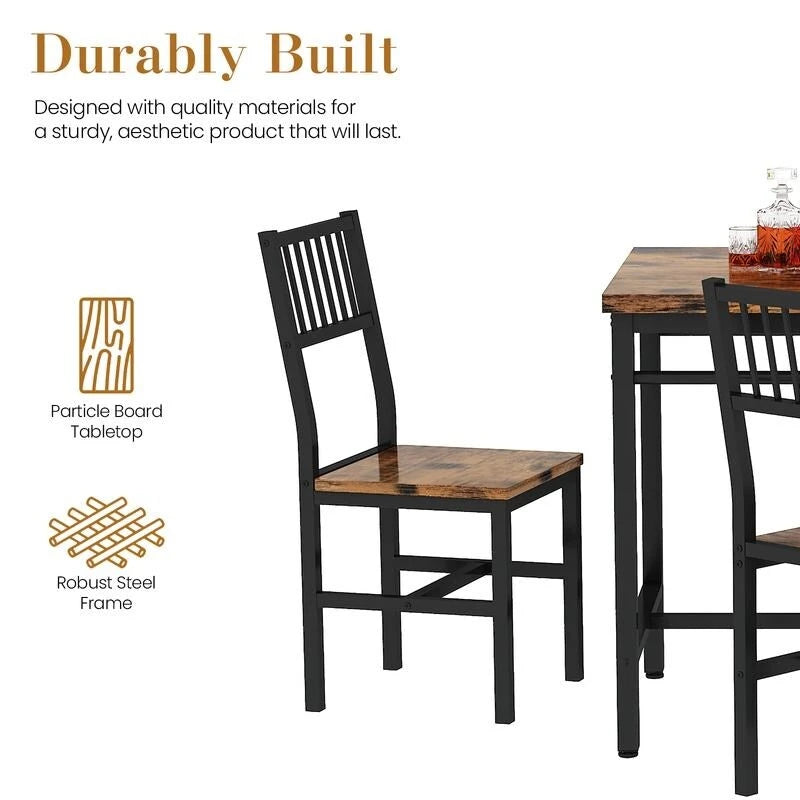 Set da pranzo moderno industriale da 5 pezzi, set da tavolo e sedie rettangolari, dinette, set da pranzo salvaspazio