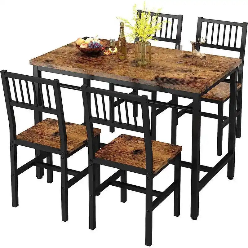 Set da pranzo moderno industriale da 5 pezzi, set da tavolo e sedie rettangolari, dinette, set da pranzo salvaspazio