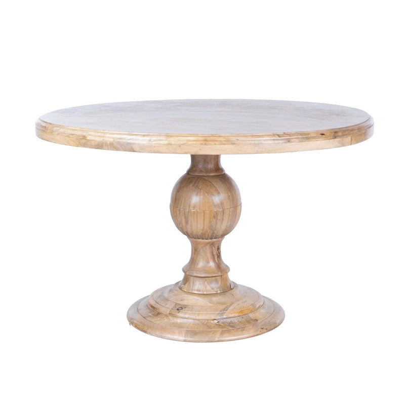 48  Round Dining Table, Antique Natural Mango Wood Pedestal Base