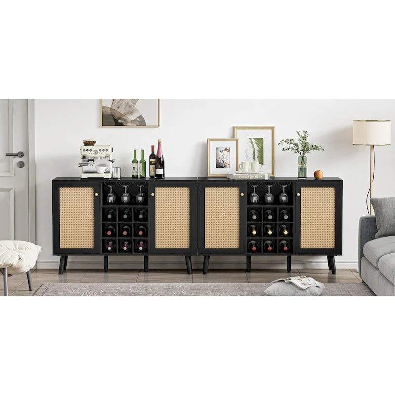 Credenza moderna Anmytek in legno nero a 2 ante, mobile bar per caffè, tavolo da servizio con portabottiglie