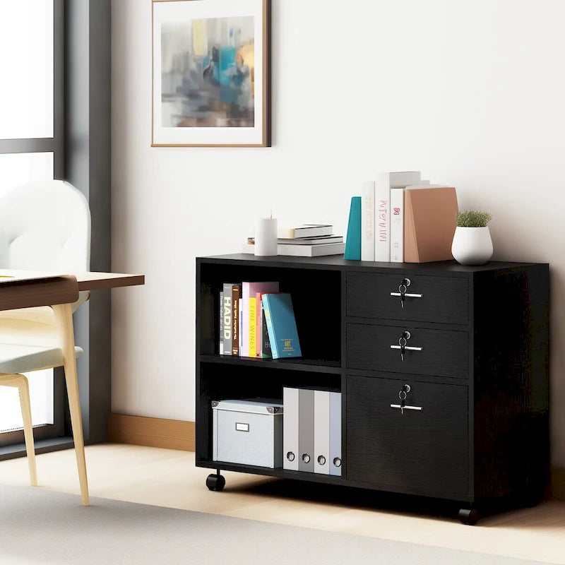 Mobiletto portadocumenti Moasis a 3 cassetti, mobiletto portadocumenti laterale in legno per ufficio domestico