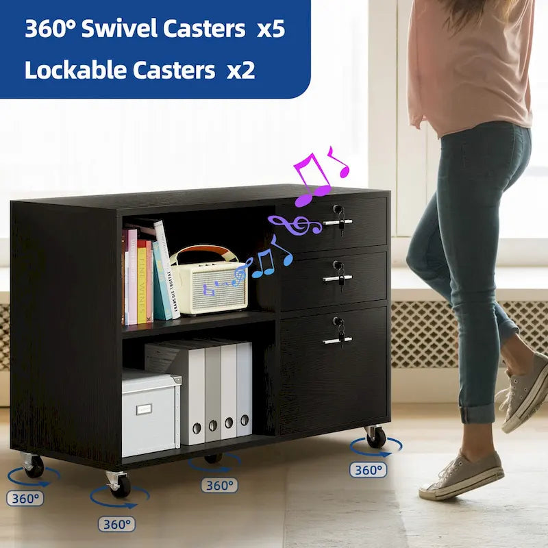 Mobiletto portadocumenti Moasis a 3 cassetti, mobiletto portadocumenti laterale in legno per ufficio domestico