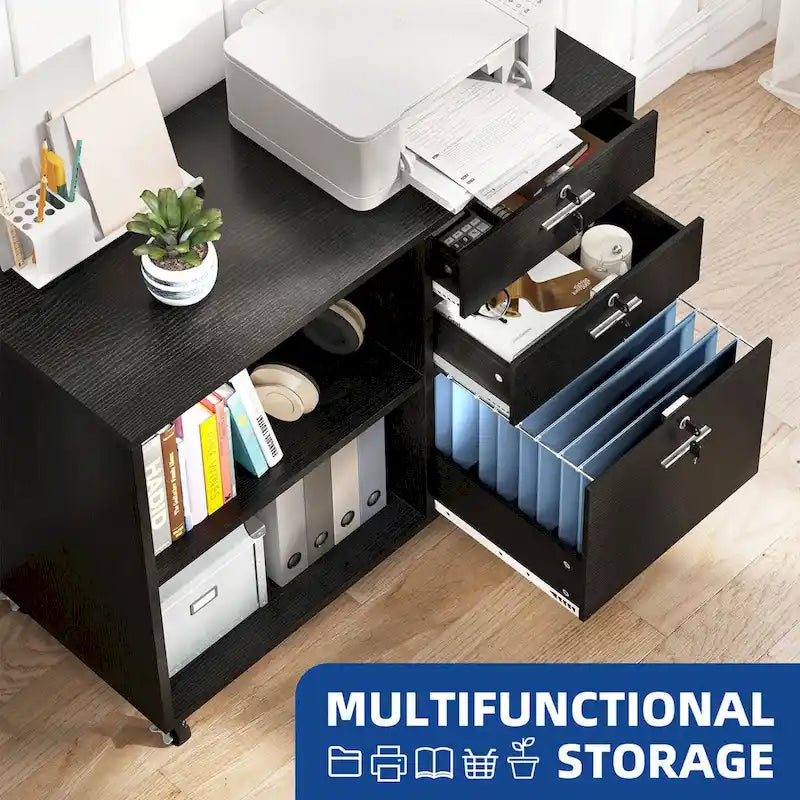 Mobiletto portadocumenti Moasis a 3 cassetti, mobiletto portadocumenti laterale in legno per ufficio domestico
