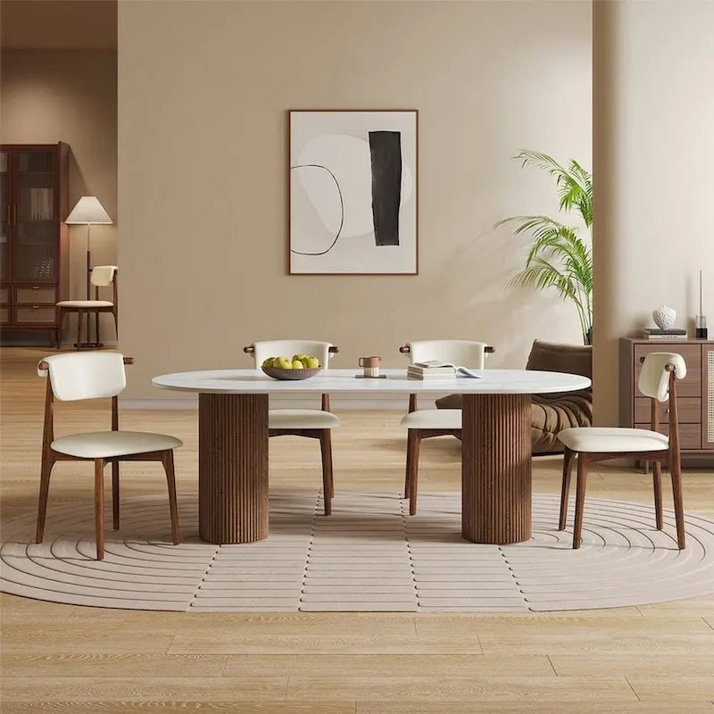 71  Modern Rectangular Dining Table with Stone Table-top, Wood Legs