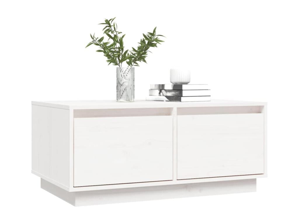 Tavolino da caffè in legno massello bianco, 80 x 50 x 35 cm