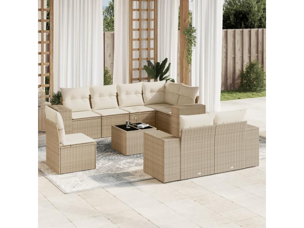Set di mobili da esterno in vimini intrecciato in resina beige - dlz1766568496631