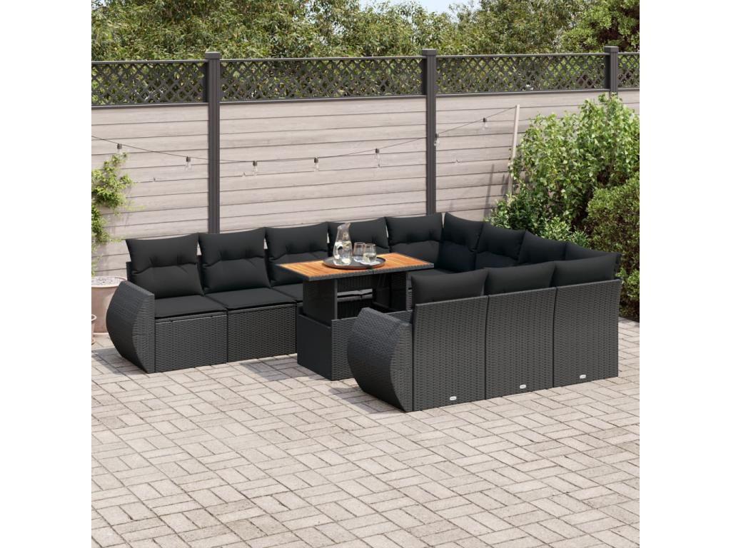 Set di mobili da esterno in vimini intrecciato in resina nera - dlz1766568322112