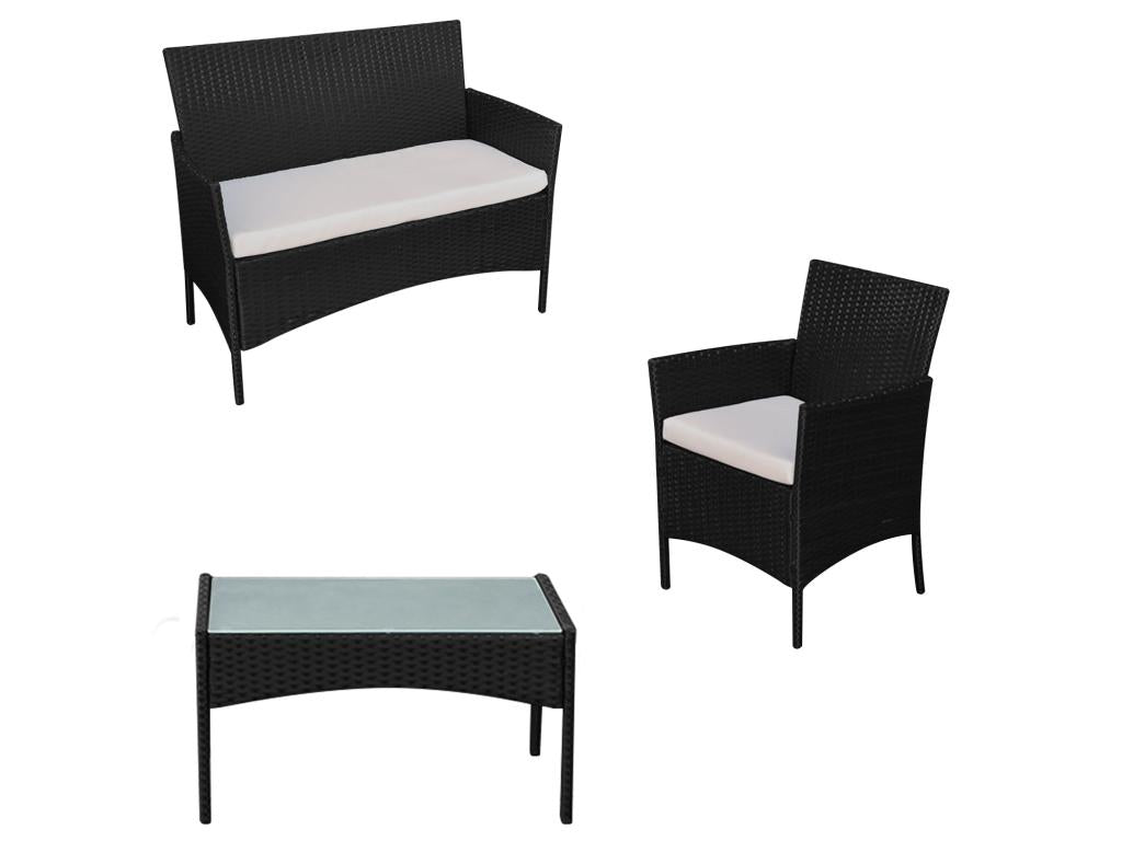 Set di mobili da esterno in vimini intrecciato in resina nera - dlz1766568652416