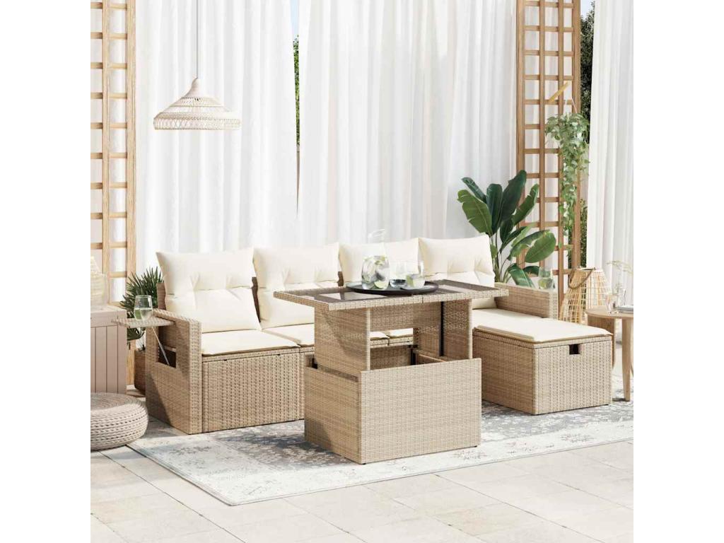 Set di mobili da esterno in vimini intrecciato in resina beige - dlz1766567946191
