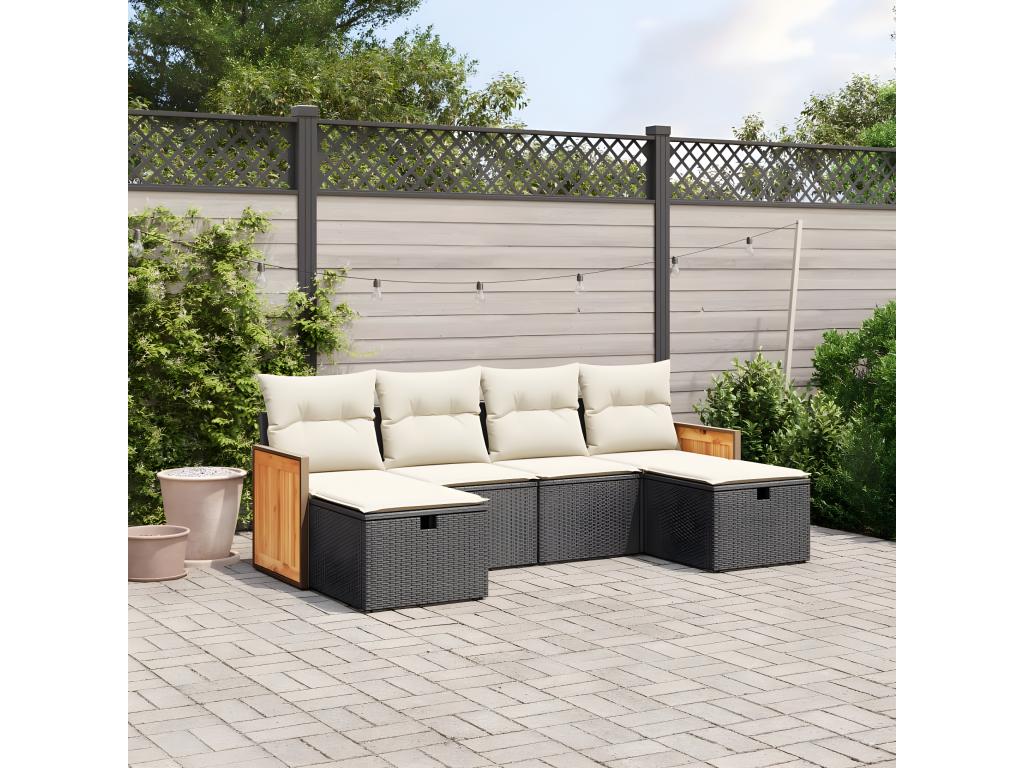 Set di mobili da esterno in vimini intrecciato in resina nera - dlz1766568010846