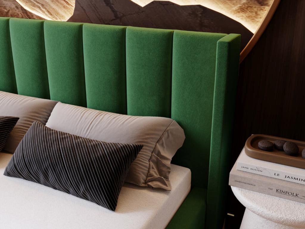 Letto in velluto verde, 120 x 200 cm