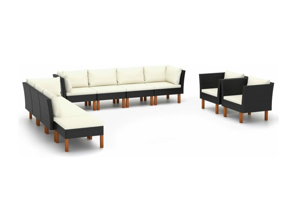 Set di mobili da esterno in vimini intrecciato in resina nera - dlz1766567983792