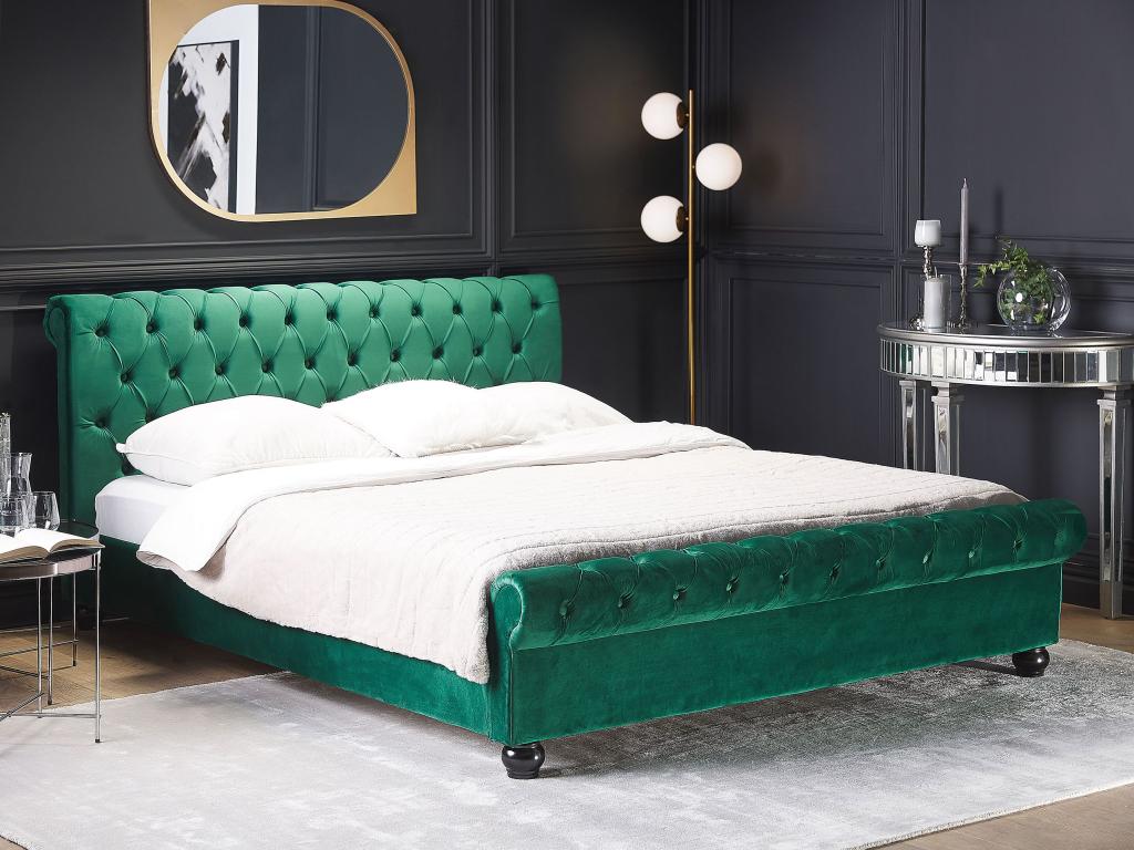 Letto in velluto verde, 160 x 200 cm - dlz1766568552575