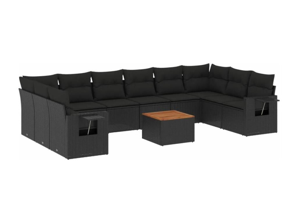Set di mobili da esterno in vimini intrecciato in resina nera - dlz1766568372936