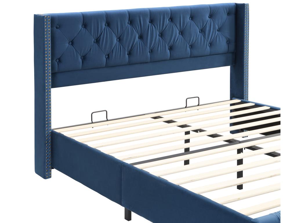 Letto in velluto blu, 160 x 200 cm