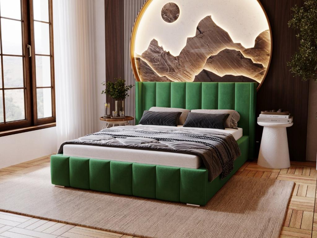 Letto in velluto verde, 120 x 200 cm