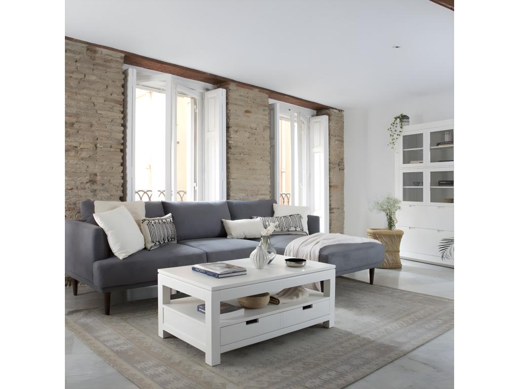 Tavolino da caffè in legno massello bianco, 110 x 45 cm