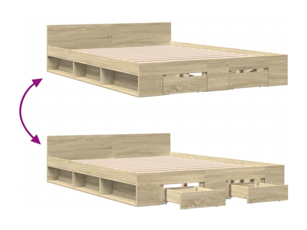 Struttura letto in legno di rovere marrone, 150 x 200 cm