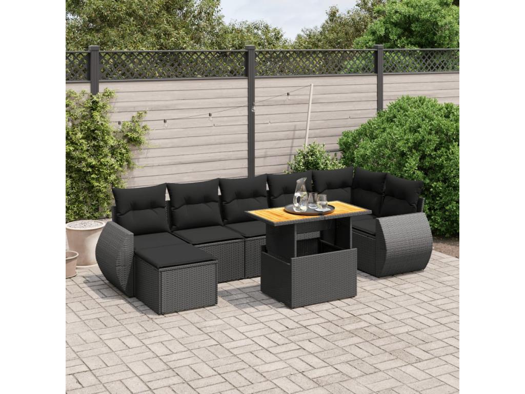 Set di mobili da esterno in vimini intrecciato in resina nera - dlz1766567947682